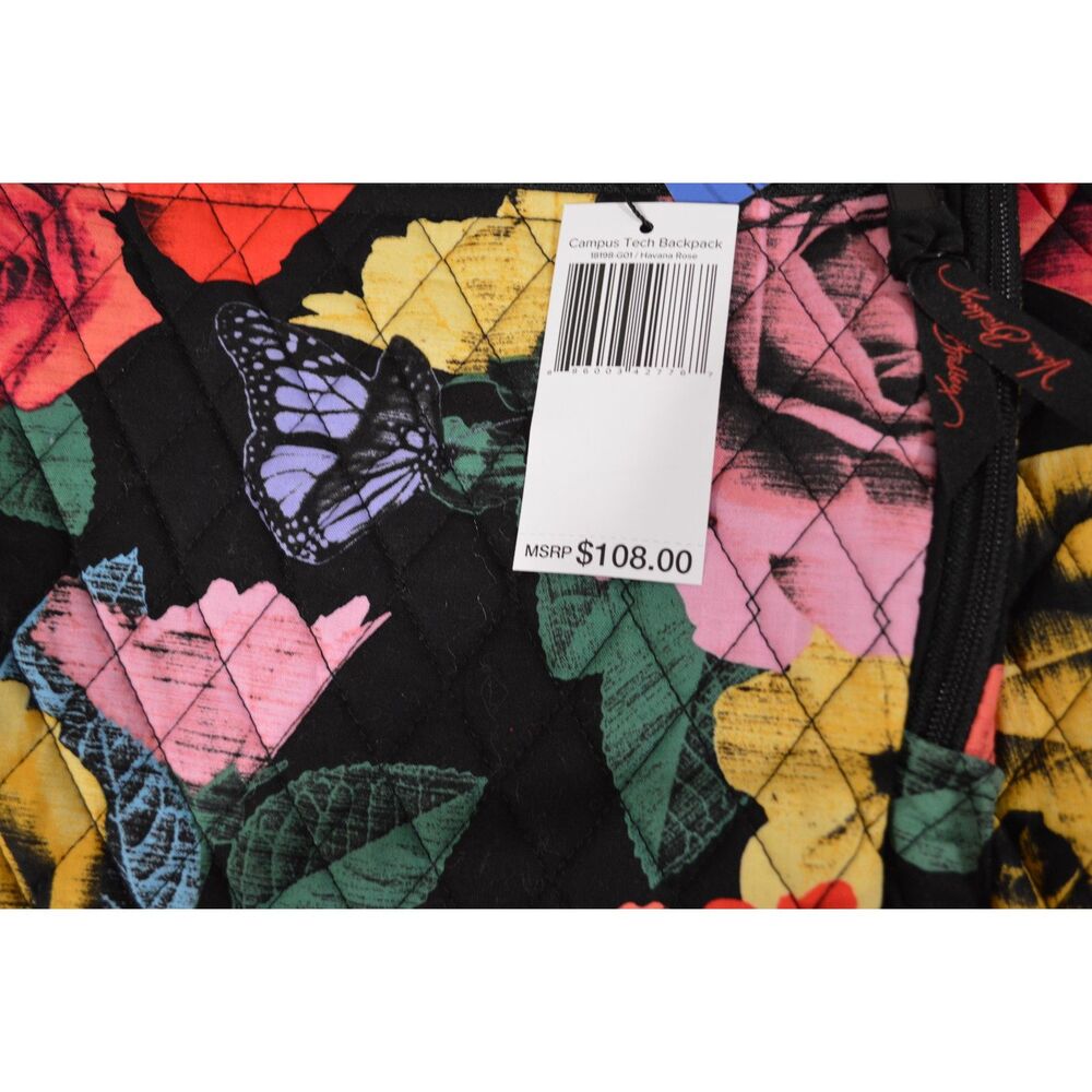 Vera Bradley NWT Women’s Floral Quilted Cotton Backpack Black Multi - Picture 7 of 9